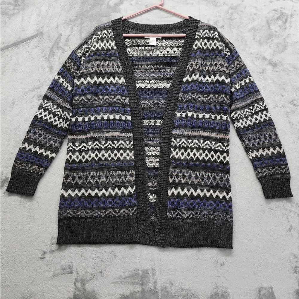 Christopher & Banks Open Front Cardigan Women's Size S Gray Geometric 3/4 Sleeve